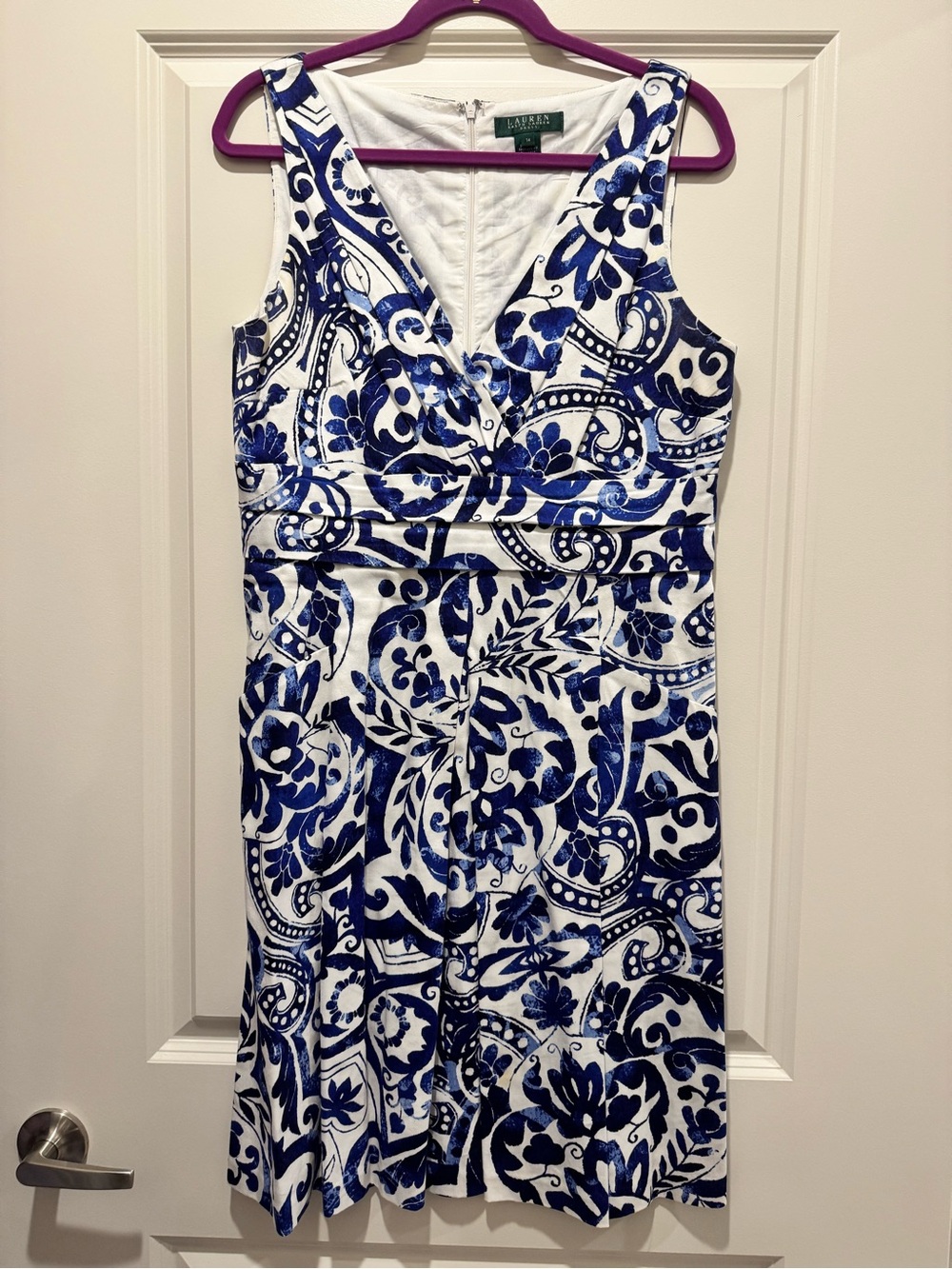 Ralph Lauren Blue and White Paisley Midi Dress